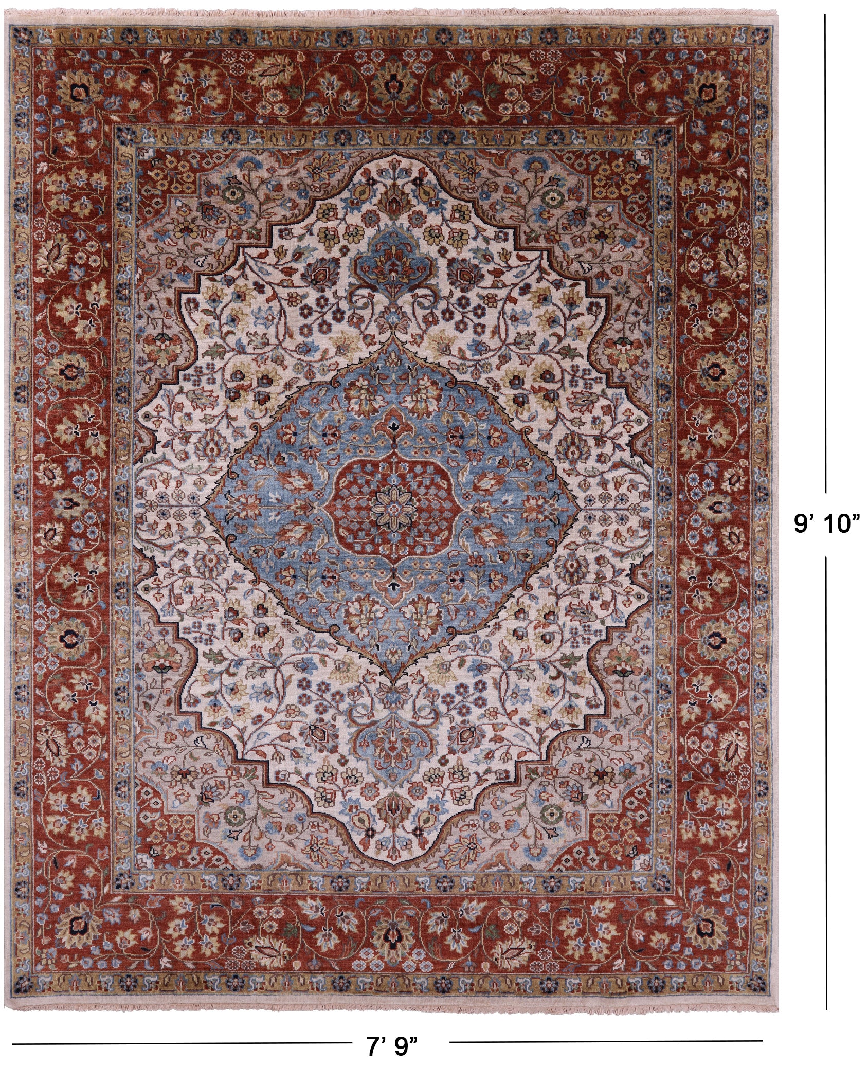 Ivory Persian Heriz Serapi Handmade Wool Rug - 7' 9" X 9' 10" - Golden Nile