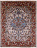 Ivory Persian Heriz Serapi Handmade Wool Rug - 7' 9" X 9' 10" - Golden Nile