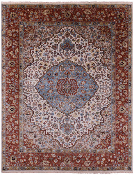 Ivory Persian Heriz Serapi Handmade Wool Rug - 7' 9" X 9' 10" - Golden Nile