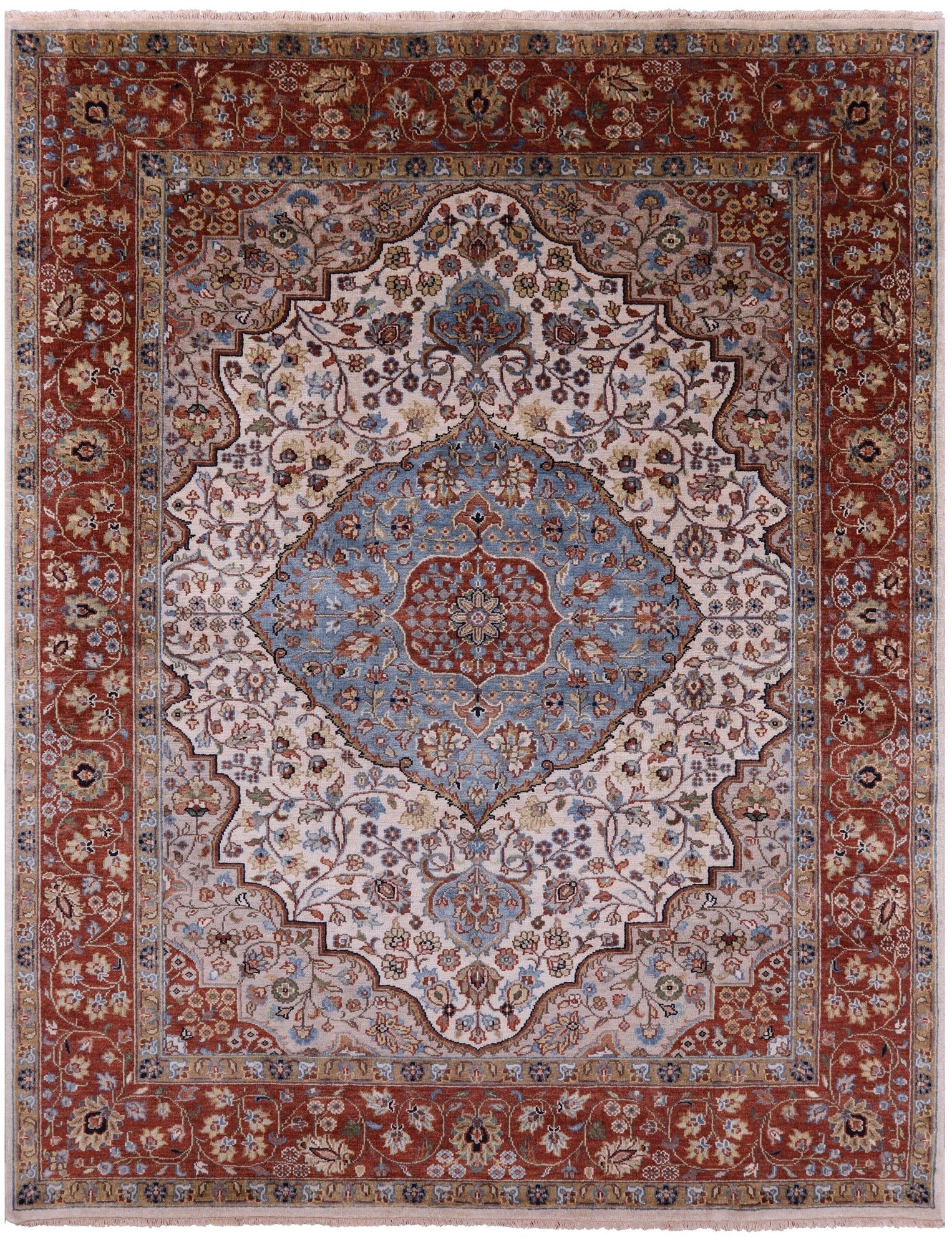 Ivory Persian Heriz Serapi Handmade Wool Rug - 7' 9" X 9' 10" - Golden Nile