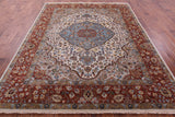 Ivory Persian Heriz Serapi Handmade Wool Rug - 7' 9" X 9' 10" - Golden Nile