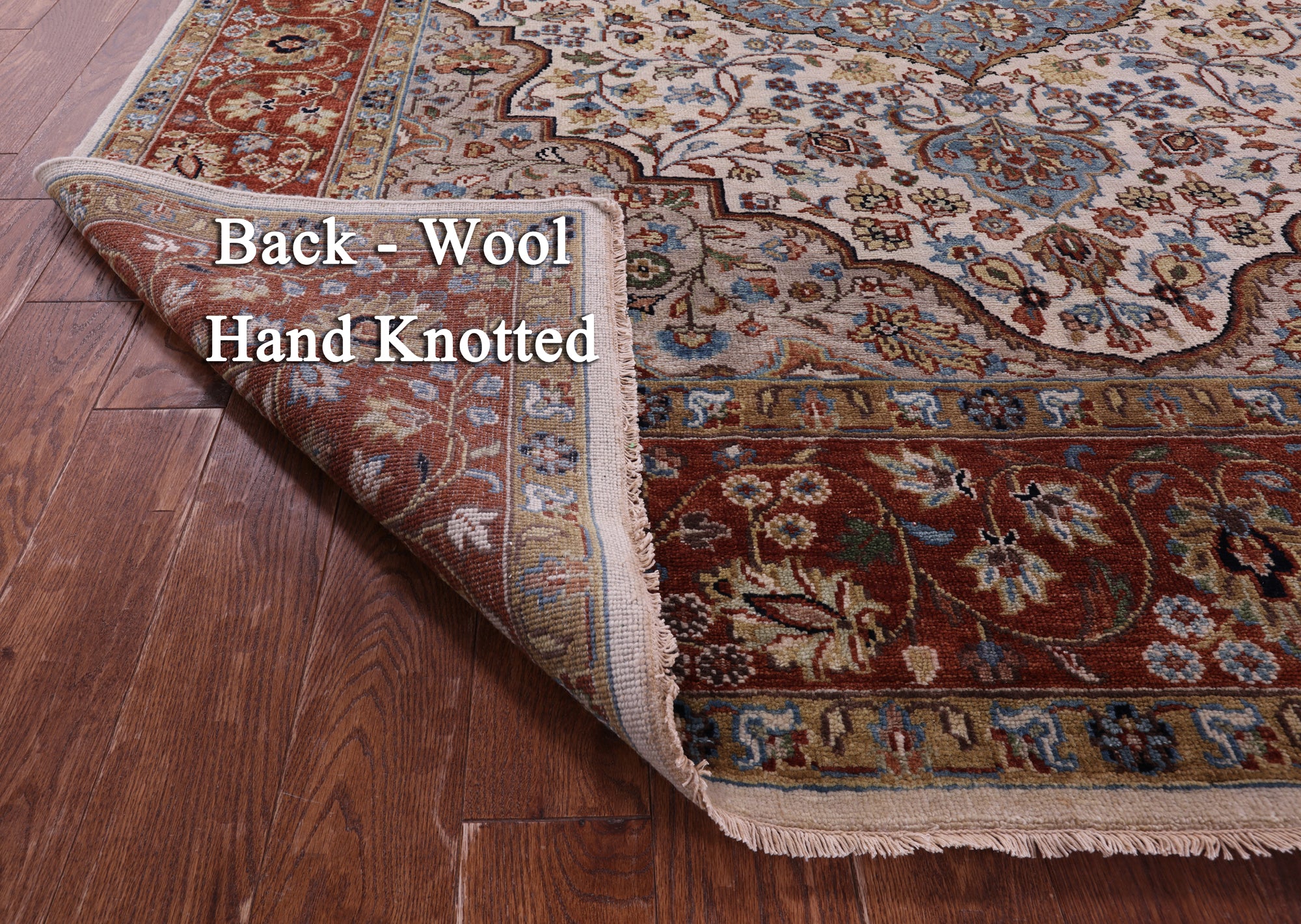 Ivory Persian Heriz Serapi Handmade Wool Rug - 7' 9" X 9' 10" - Golden Nile