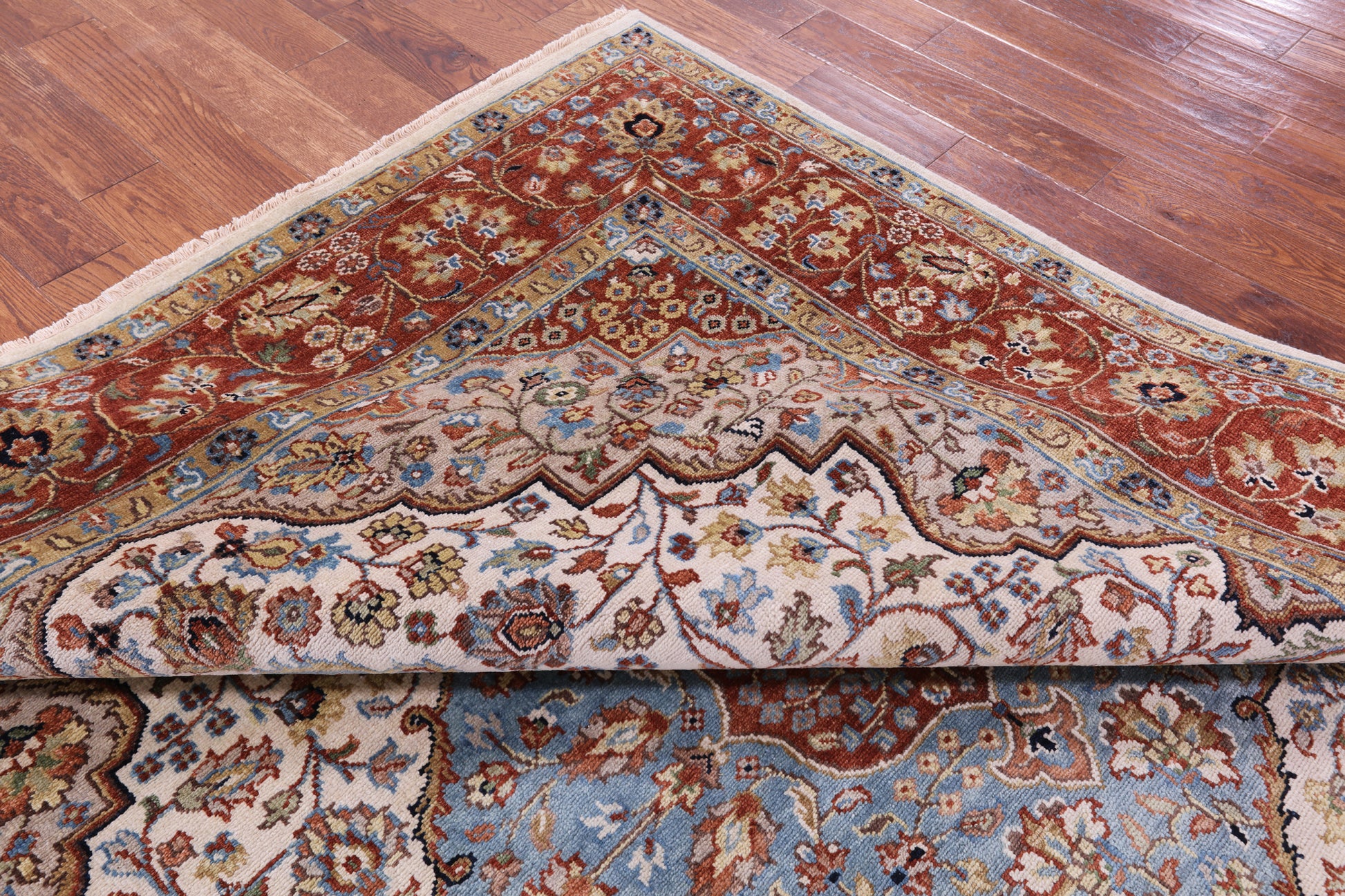 Ivory Persian Heriz Serapi Handmade Wool Rug - 7' 9" X 9' 10" - Golden Nile
