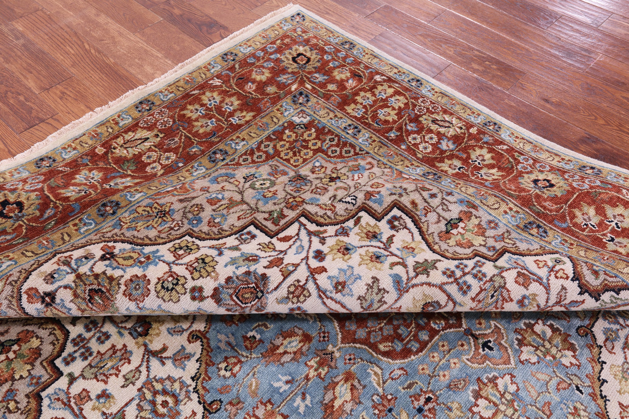 Ivory Persian Heriz Serapi Handmade Wool Rug - 7' 9" X 9' 10" - Golden Nile