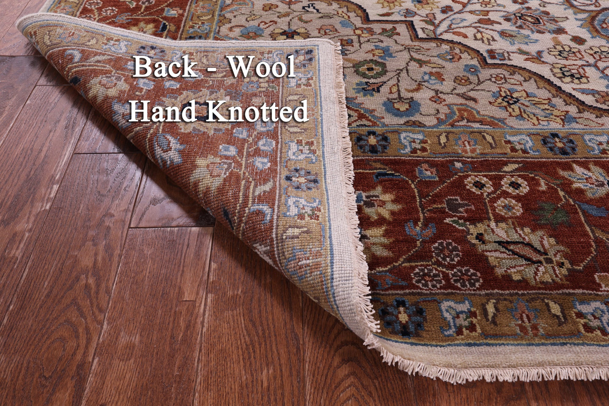 Ivory Square Persian Heriz Serapi Hand Knotted Wool Rug - 8' 11" X 8' 11" - Golden Nile