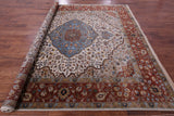 Ivory Square Persian Heriz Serapi Hand Knotted Wool Rug - 8' 11" X 8' 11" - Golden Nile