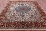 Ivory Square Persian Heriz Serapi Hand Knotted Wool Rug - 8' 11" X 8' 11" - Golden Nile