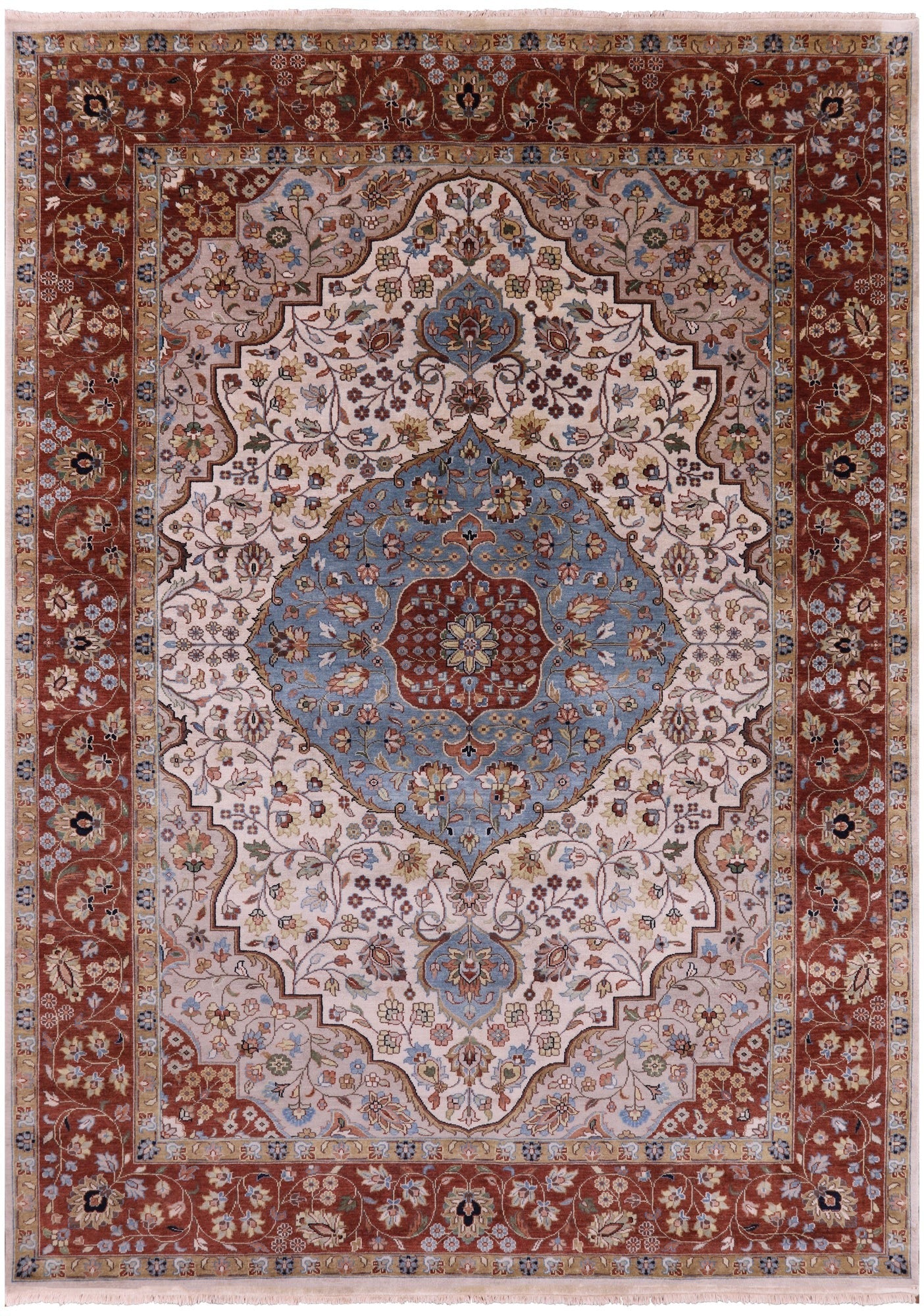 Ivory Persian Fine Serapi Handmade Wool Rug - 9' 11" X 13' 11" - Golden Nile