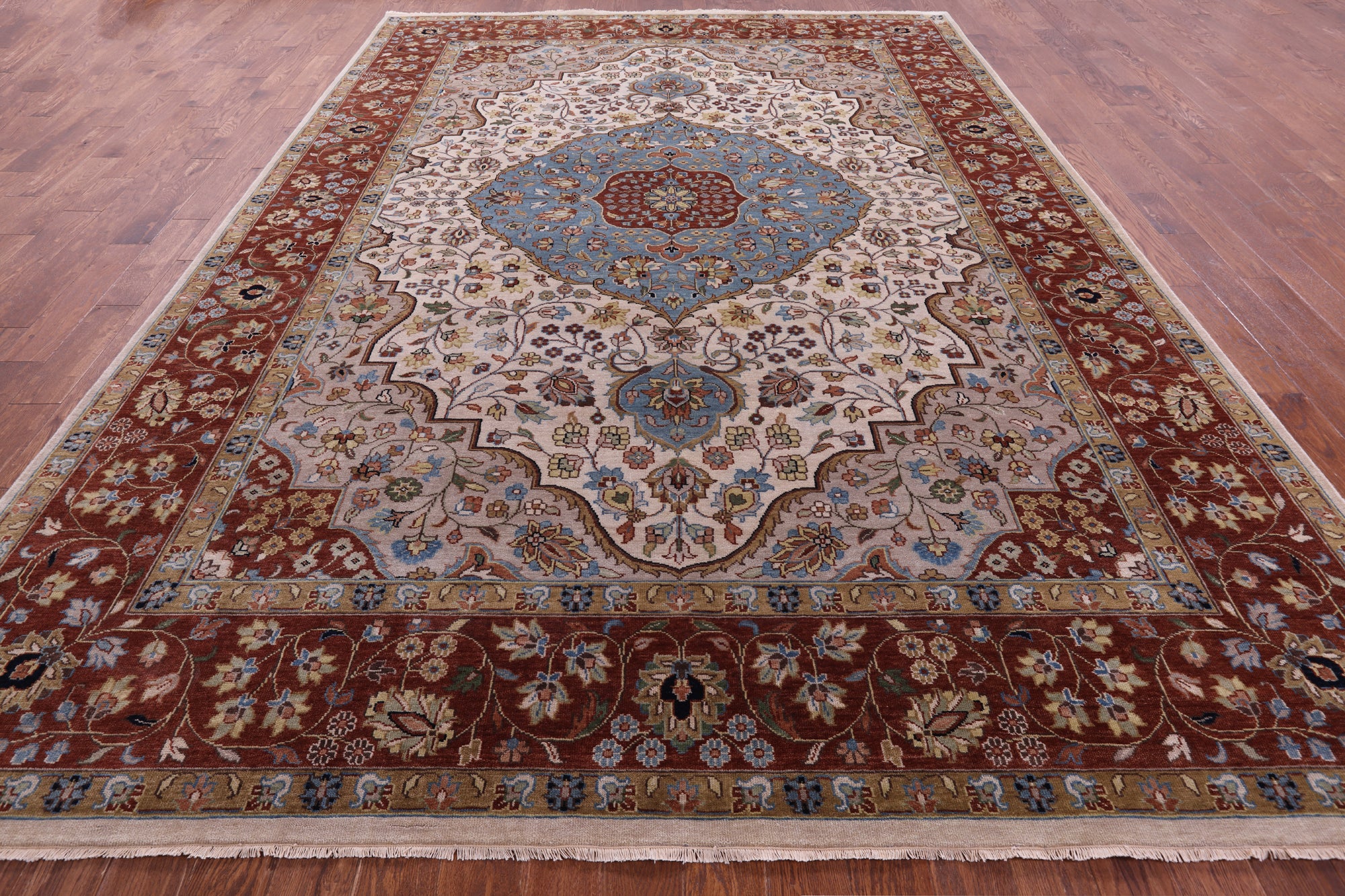 Ivory Persian Fine Serapi Handmade Wool Rug - 9' 11" X 13' 11" - Golden Nile
