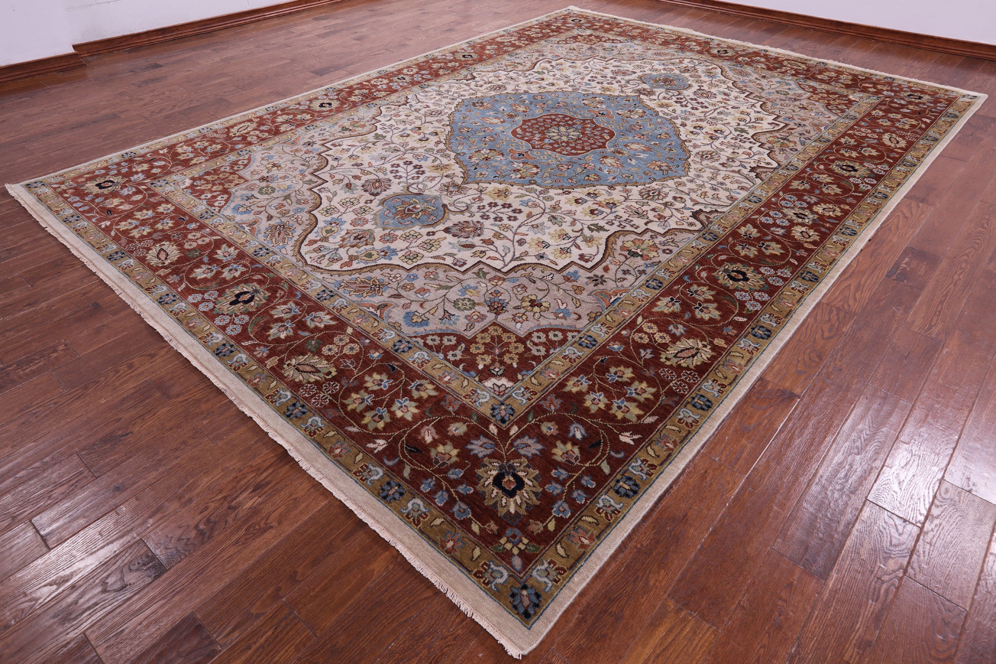 Ivory Persian Fine Serapi Handmade Wool Rug - 9' 11" X 13' 11" - Golden Nile