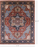 Rust Geometric Heriz Serapi Hand Knotted Wool Rug - 11' 7" X 14' 11" - Golden Nile