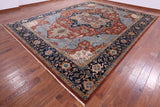 Rust Geometric Heriz Serapi Hand Knotted Wool Rug - 11' 7" X 14' 11" - Golden Nile