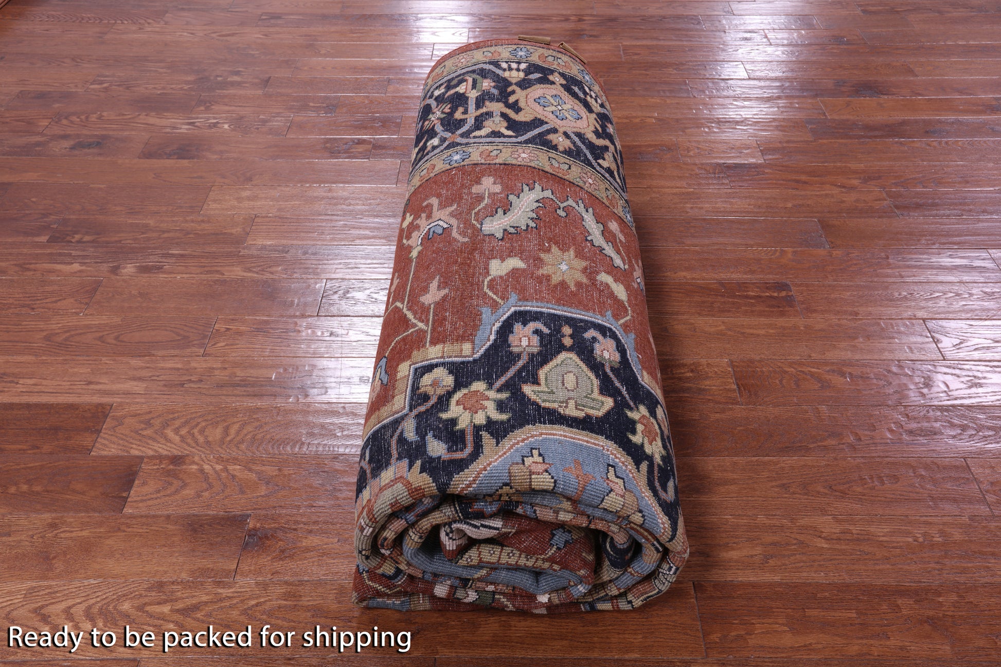 Rust Geometric Heriz Serapi Hand Knotted Wool Rug - 11' 10" X 14' 9" - Golden Nile