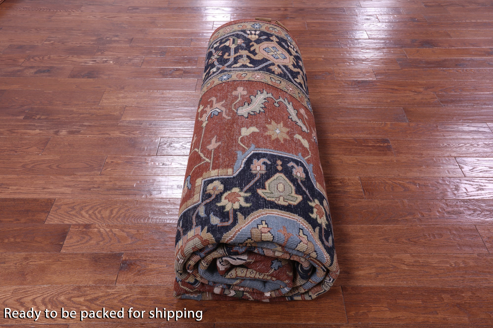 Rust Geometric Heriz Serapi Hand Knotted Wool Rug - 11' 10" X 14' 9" - Golden Nile