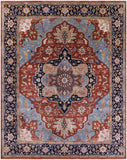 Rust Geometric Heriz Serapi Hand Knotted Wool Rug - 11' 10" X 14' 9" - Golden Nile