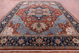 Rust Geometric Heriz Serapi Hand Knotted Wool Rug - 11' 10" X 14' 9" - Golden Nile