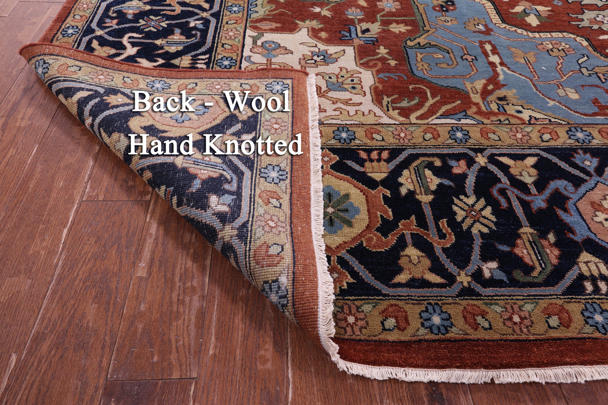 Rust Geometric Heriz Serapi Hand Knotted Wool Rug - 11' 10" X 14' 9" - Golden Nile