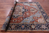 Rust Geometric Heriz Serapi Hand Knotted Wool Rug - 8' 10" X 11' 10" - Golden Nile