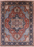Rust Geometric Heriz Serapi Hand Knotted Wool Rug - 8' 10" X 11' 10" - Golden Nile