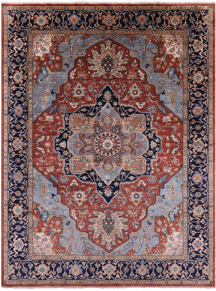 Rust Geometric Heriz Serapi Hand Knotted Wool Rug - 8' 10" X 11' 10" - Golden Nile