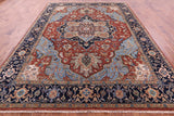 Rust Geometric Heriz Serapi Hand Knotted Wool Rug - 8' 10" X 11' 10" - Golden Nile