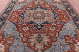 Rust Geometric Heriz Serapi Hand Knotted Wool Rug - 8' 10" X 11' 10" - Golden Nile