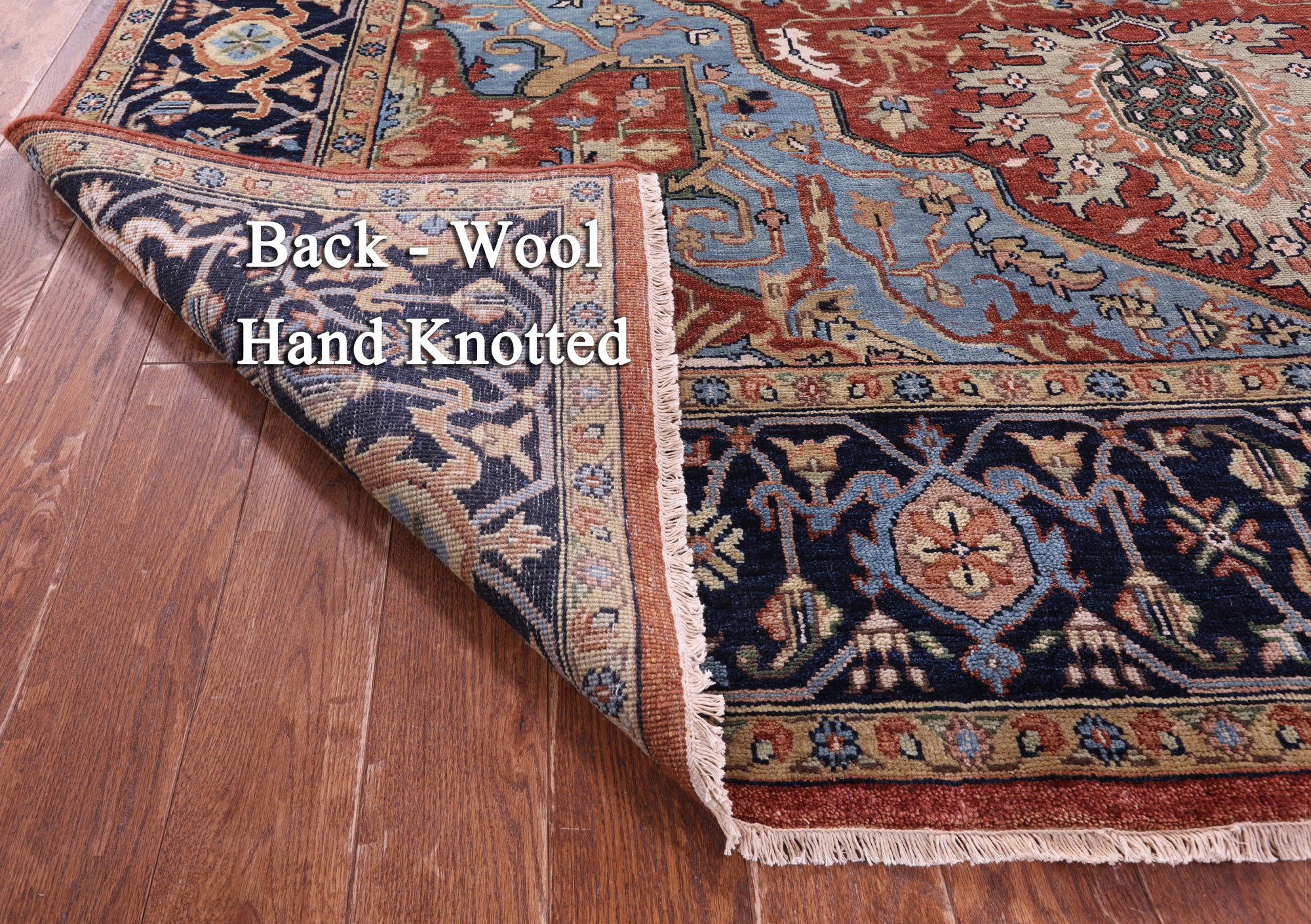 Rust Geometric Heriz Serapi Hand Knotted Wool Rug - 8' 10" X 11' 10" - Golden Nile
