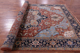 Rust Geometric Heriz Serapi Hand Knotted Wool Rug - 9' 0" X 18' 3" - Golden Nile