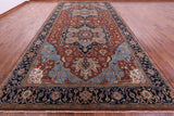 Rust Geometric Heriz Serapi Hand Knotted Wool Rug - 9' 0" X 18' 3" - Golden Nile