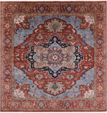 Rust Square Geometric Heriz Serapi Hand Knotted Wool Rug - 10' 10" X 11' 0" - Golden Nile