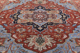 Rust Square Geometric Heriz Serapi Hand Knotted Wool Rug - 10' 10" X 11' 0" - Golden Nile