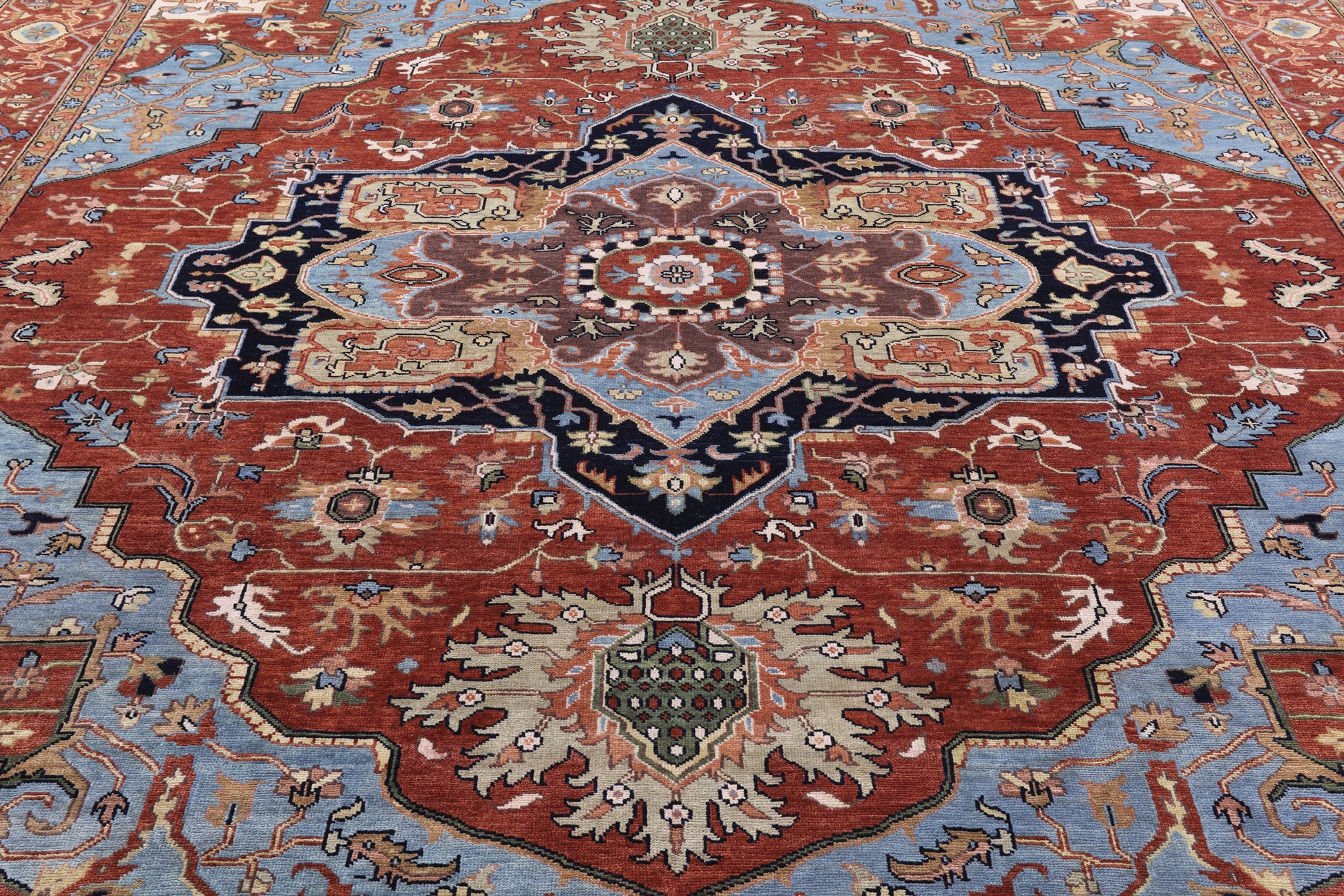 Rust Square Geometric Heriz Serapi Hand Knotted Wool Rug - 10' 10" X 11' 0" - Golden Nile