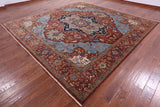 Rust Square Geometric Heriz Serapi Hand Knotted Wool Rug - 10' 10" X 11' 0" - Golden Nile