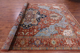 Rust Geometric Heriz Serapi Handmade Wool Rug - 9' 8" X 13' 10" - Golden Nile