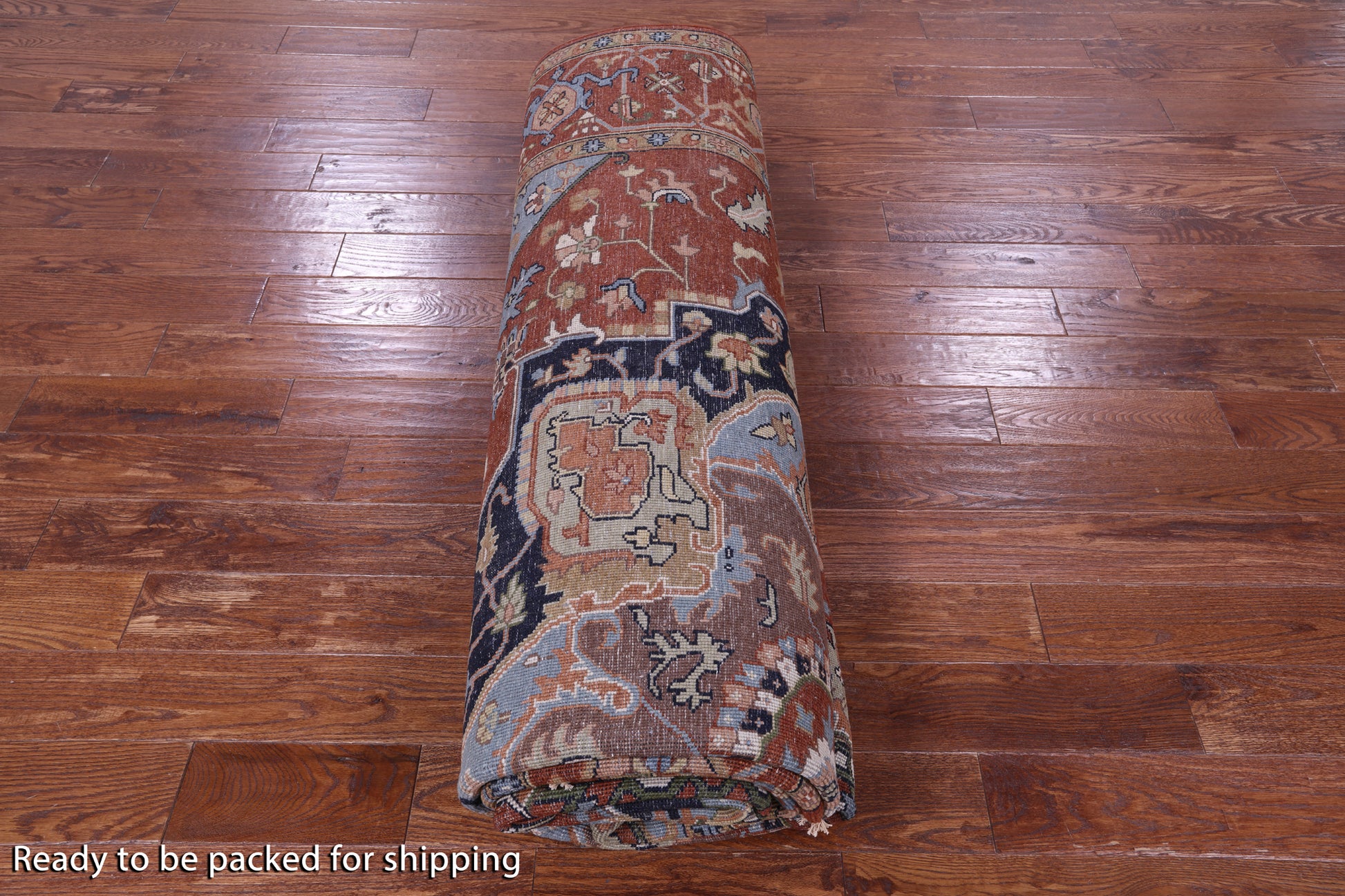 Rust Geometric Heriz Serapi Handmade Wool Rug - 9' 8" X 13' 10" - Golden Nile