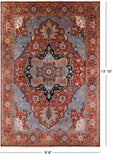 Rust Geometric Heriz Serapi Handmade Wool Rug - 9' 8" X 13' 10" - Golden Nile