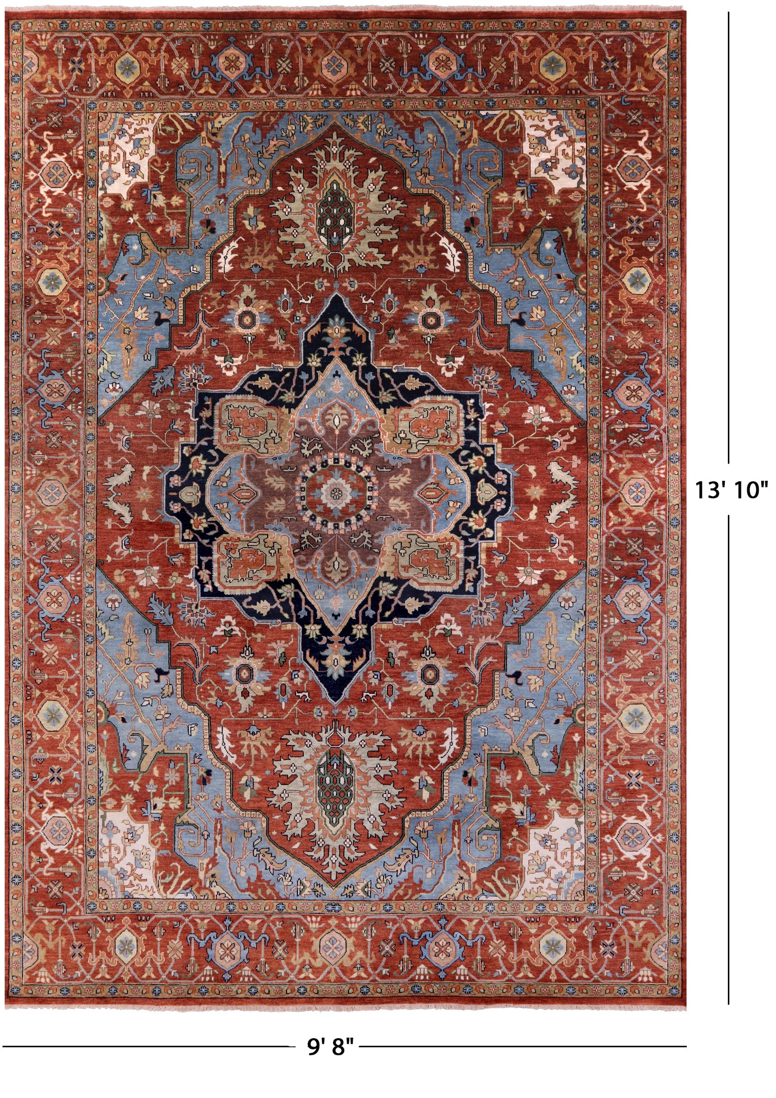 Rust Geometric Heriz Serapi Handmade Wool Rug - 9' 8" X 13' 10" - Golden Nile