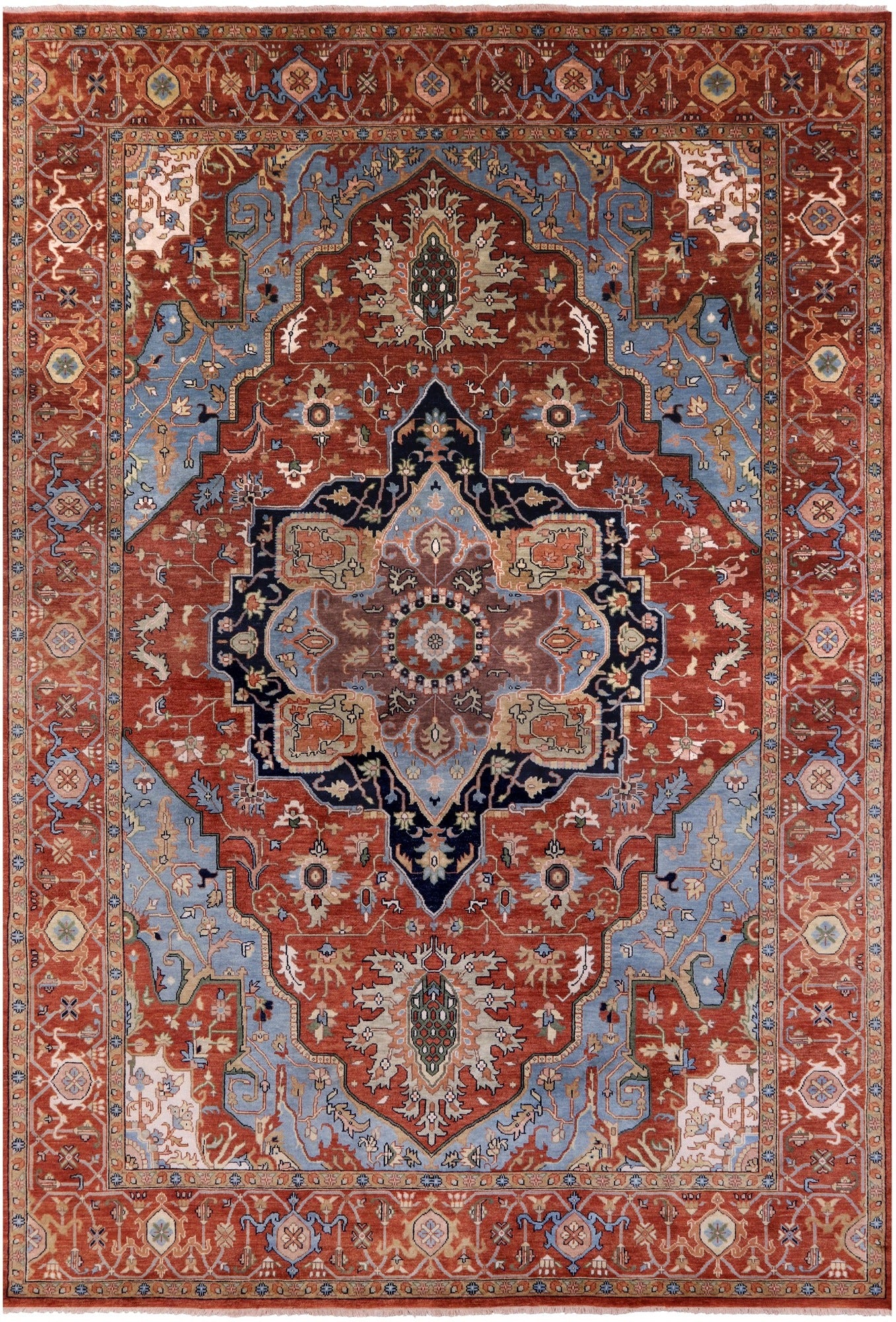 Rust Geometric Heriz Serapi Handmade Wool Rug - 9' 8" X 13' 10" - Golden Nile