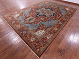 Rust Geometric Heriz Serapi Handmade Wool Rug - 9' 8" X 13' 10" - Golden Nile
