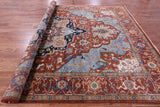 Rust Geometric Heriz Serapi Hand Knotted Wool Rug - 9' 9" X 13' 9" - Golden Nile