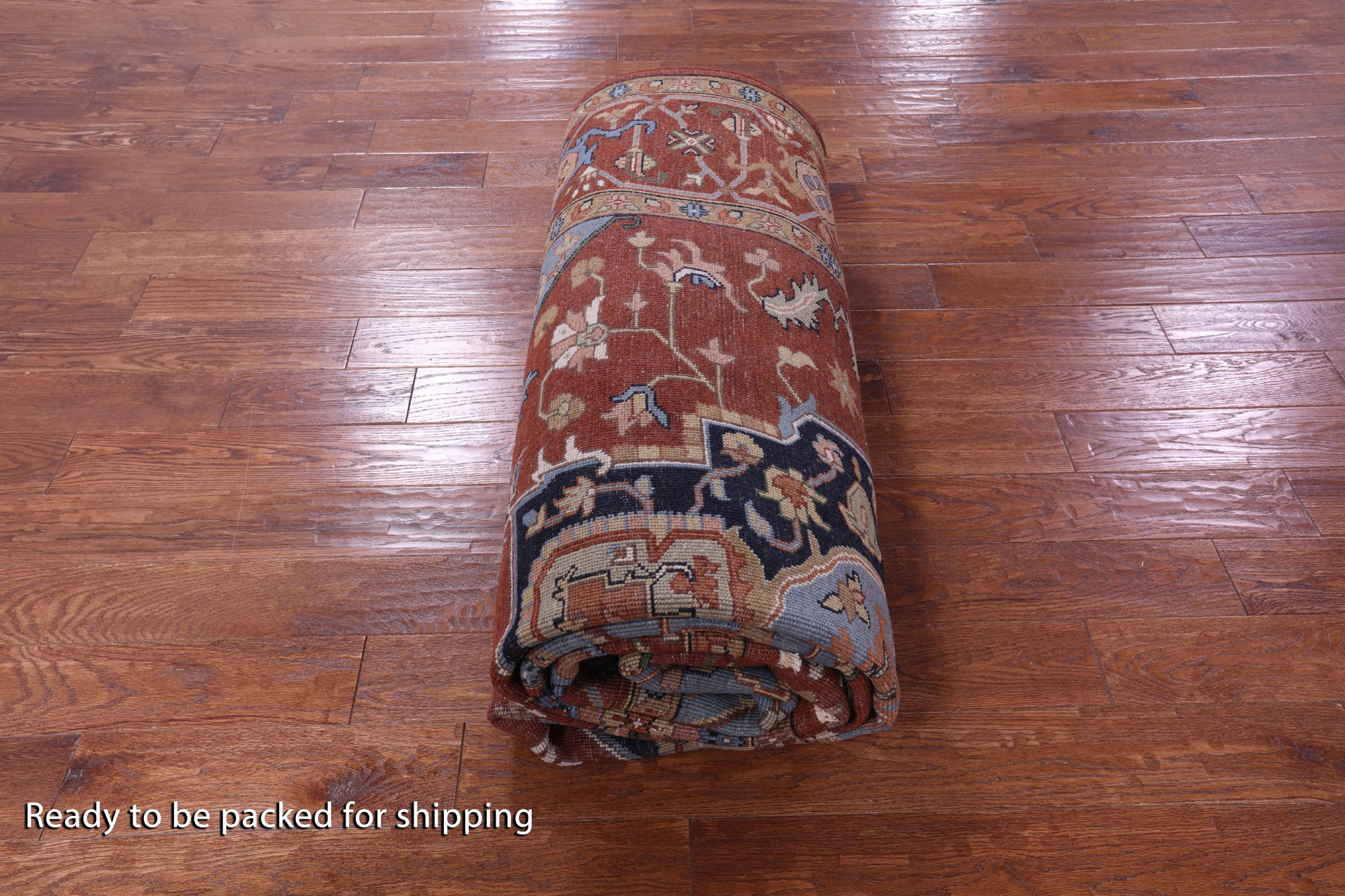 Rust Geometric Heriz Serapi Hand Knotted Wool Rug - 9' 9" X 13' 9" - Golden Nile