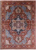 Rust Geometric Heriz Serapi Hand Knotted Wool Rug - 9' 9" X 13' 9" - Golden Nile
