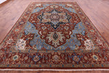 Rust Geometric Heriz Serapi Hand Knotted Wool Rug - 9' 9" X 13' 9" - Golden Nile
