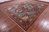 Rust Geometric Heriz Serapi Hand Knotted Wool Rug - 9' 9" X 13' 9" - Golden Nile
