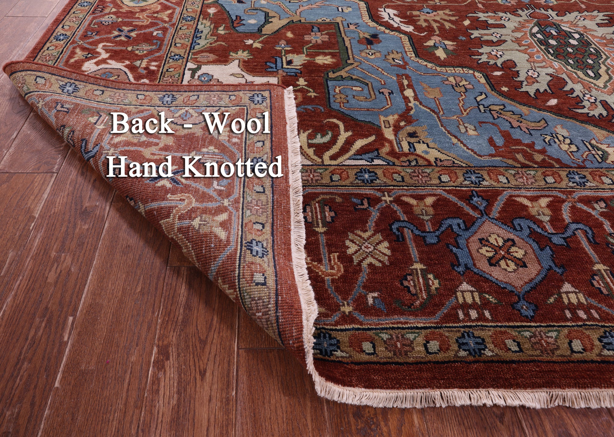 Rust Geometric Heriz Serapi Hand Knotted Wool Rug - 9' 9" X 13' 9" - Golden Nile