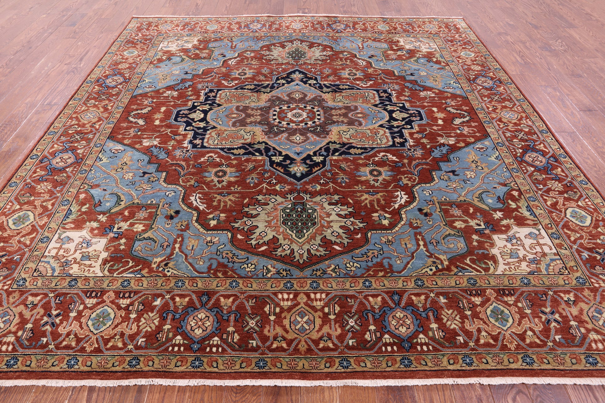 Rust Square Geometric Heriz Serapi Handmade Wool Rug - 9' 11" X 9' 11" - Golden Nile