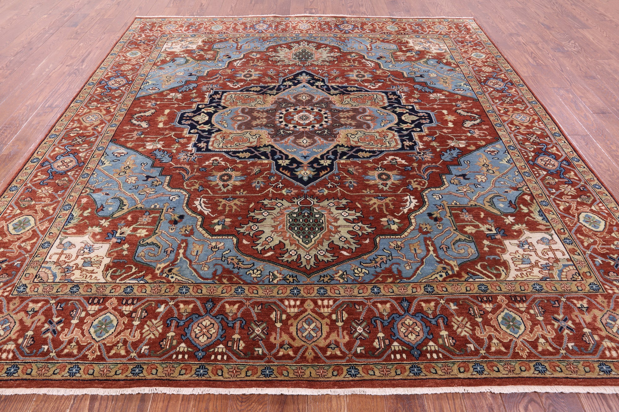 Rust Square Geometric Heriz Serapi Handmade Wool Rug - 9' 11" X 9' 11" - Golden Nile