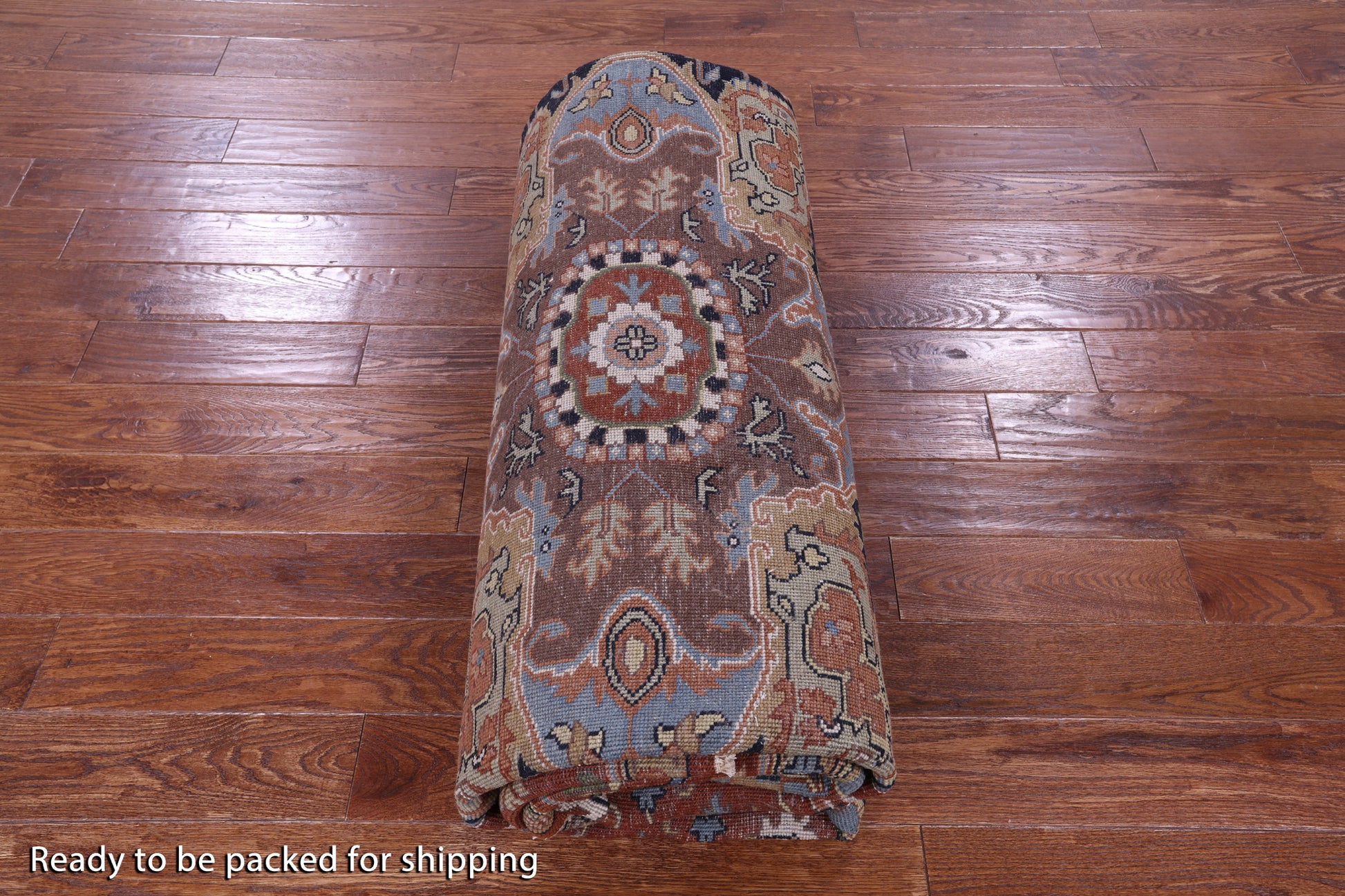 Rust Square Geometric Heriz Serapi Handmade Wool Rug - 9' 11" X 9' 11" - Golden Nile