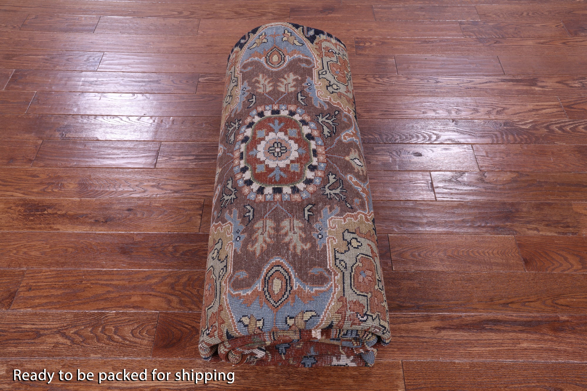 Rust Square Geometric Heriz Serapi Handmade Wool Rug - 9' 11" X 9' 11" - Golden Nile