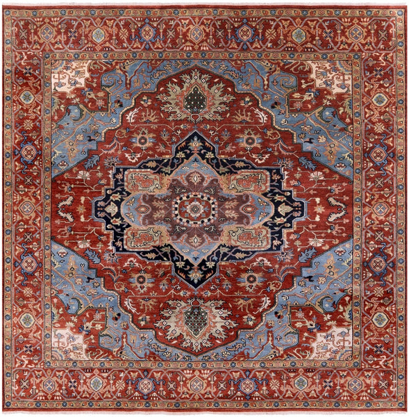 Rust Square Geometric Heriz Serapi Handmade Wool Rug - 9' 11" X 9' 11" - Golden Nile